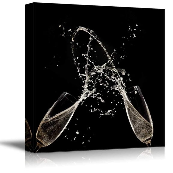 wall26 - Square Canvas Wall Art - Two Glasses with Wine Splash - Giclee Print Gallery Wrap Modern Home Art Ready to Hang - 24x24 inches