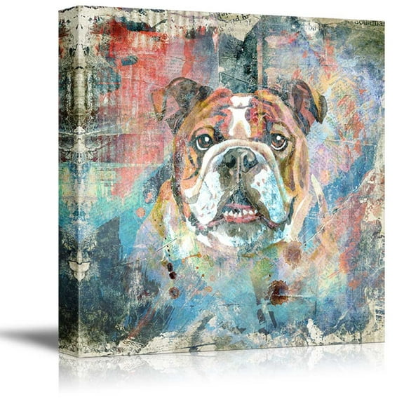 wall26 Square Dog Series Canvas Wall Art - Colorful Painting of a Dog with Grunge Background - Giclee Print Gallery Wrap Modern Home Art Ready to Hang - 12x12 inches