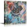 thumbnail image 1 of wall26 Square Dog Series Canvas Wall Art - Vintage Style Colorful Painting of a Pug with Glasses - Giclee Print Gallery Wrap Modern Home Art Ready to Hang - 16x16 inches, 1 of 4