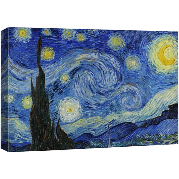 wall26 - Starry Night by Vincent Van Gogh - Framed Canvas Art Wall Art - 16"x24" BLACK