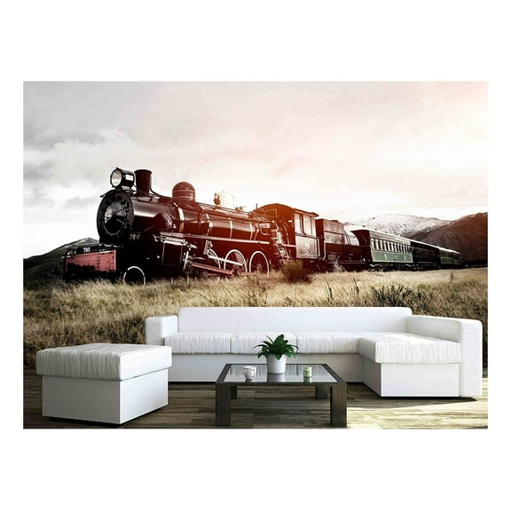 wall26 - Steam Train in A Open Countryside Transportation Concept - Removable Wall Mural | Self-Adhesive Large Wallpaper - 66x96 inches