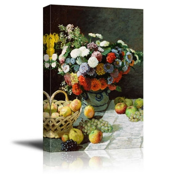 wall26 Still Life with Flowers and Fruit by Claude Monet - Canvas Print Wall Art Famous Oil Painting Reproduction -16" x 24"