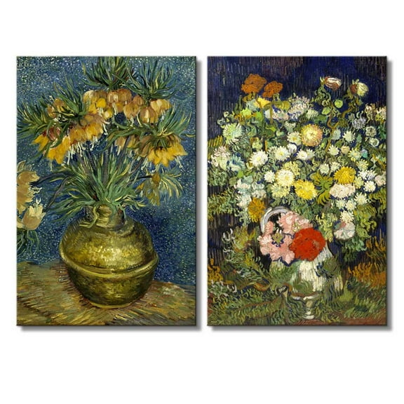 wall26 - Still life of Flowers in Vase by Vincent Van Gogh - Oil Painting Reproduction in Set of 2 | Canvas Prints Wall Art, Ready to Hang - 16" x 24" x 2 Panels