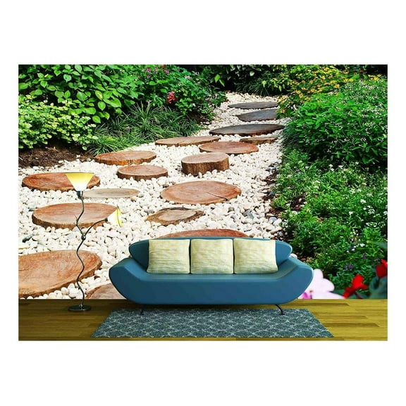 wall26 - Stone Walkway Winding in Garden - Removable Wall Mural | Self-Adhesive Large Wallpaper - 100x144 inches