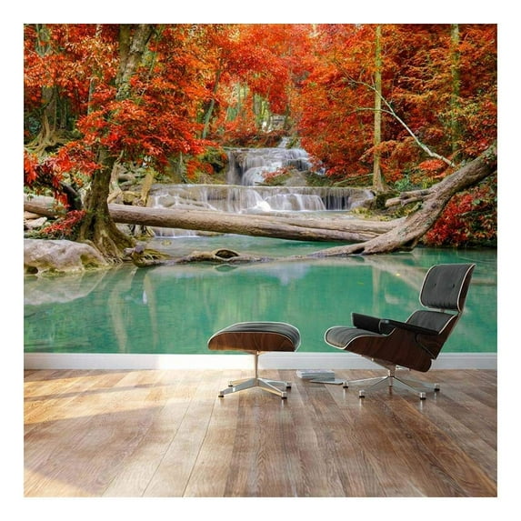 wall26 - Stream and Waterfall in Exotic Location - Landscape - Wall Mural, Removable Sticker, Home Decor - 100x144 inches
