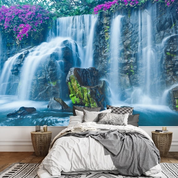 wall26 - Stream and Waterfall in Exotic Location - Landscape - Wall Mural, Removable Sticker, Home Decor - 66x96 inches