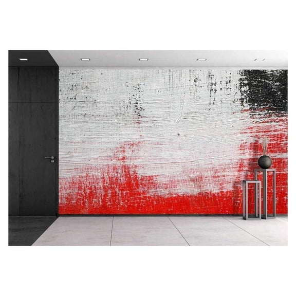wall26 - Stroke of a Brush with White,Black and Red Paint on a Dusty Metal Fence - Textured Abstract Background-Close Up - Removable Wall Mural | Self-Adhesive Large Wallpaper - 66x96 inches
