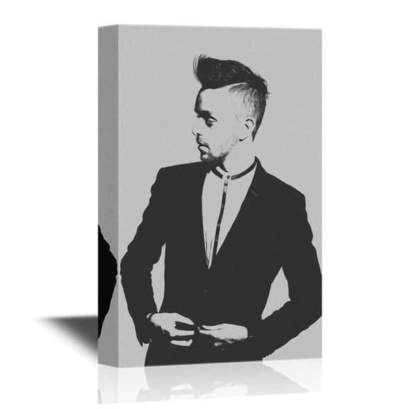 wall26 - Suits Canvas Wall Art - Fashion Young Model Male, Wearing a Trendy Black Suit - Gallery Wrap Modern Home Art | Ready to Hang - 12x18 inches