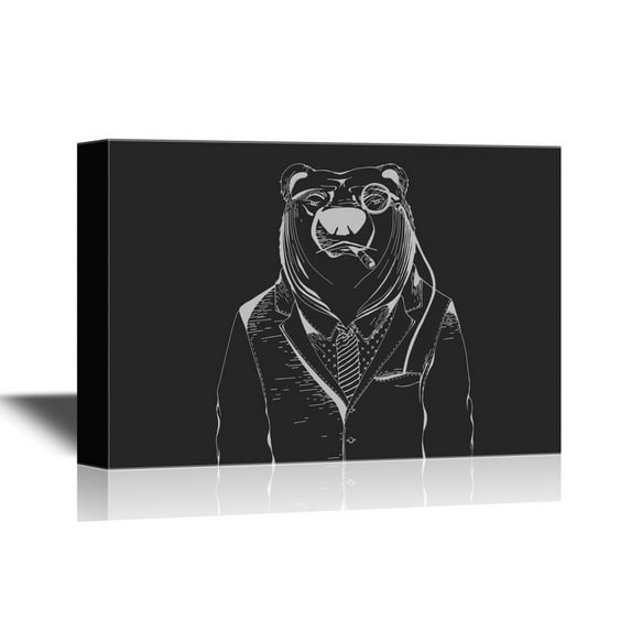 wall26 - Suits Canvas Wall Art - Hipster Animal in Business Suit - Gallery Wrap Modern Home Art | Ready to Hang - 24x36 inches