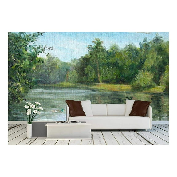wall26 - Summer Landscape with Trees and Bushes, Oil Painting - Removable Wall Mural | Self-Adhesive Large Wallpaper - 66x96 inches