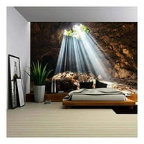 wall26 - Sun Beam in Cave - Removable Wall Mural | Self-Adhesive Large Wallpaper - 66x96 inches