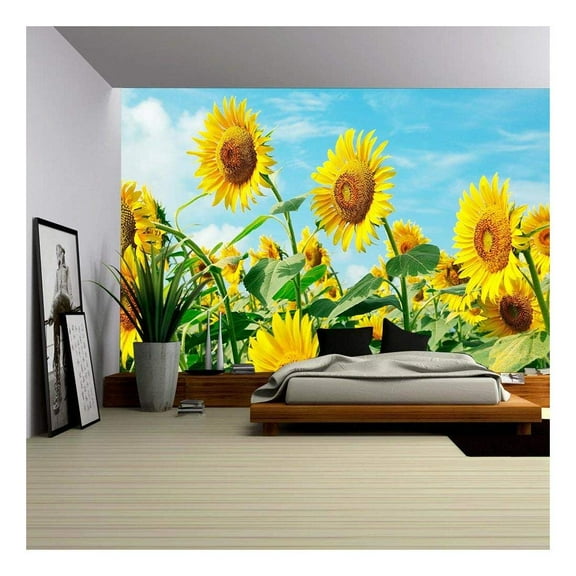 wall26 - Sunflower Field - Removable Wall Mural | Self-Adhesive Large Wallpaper - 100x144 inches