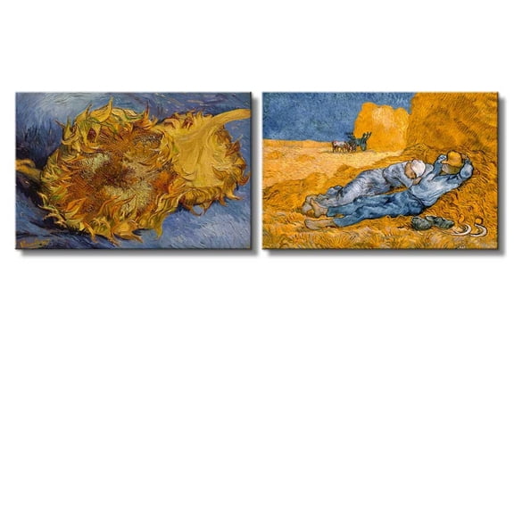 wall26 - Sunflowers/Noon, Rest from Work by Vincent Van Gogh - Oil Painting Reproduction in Set of 2 | Canvas Prints Wall Art, Ready to Hang - 16" x 24" x 2 Panels