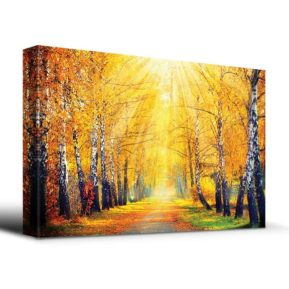 wall26 Sunny Autumn Day Trees line a Path - Canvas Art Home Art - 24x36 inches