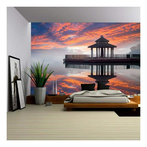 wall26 - Sunrise of Sun Moon Lake, Taiwan - Removable Wall Mural | Self-Adhesive Large Wallpaper - 100x144 inches