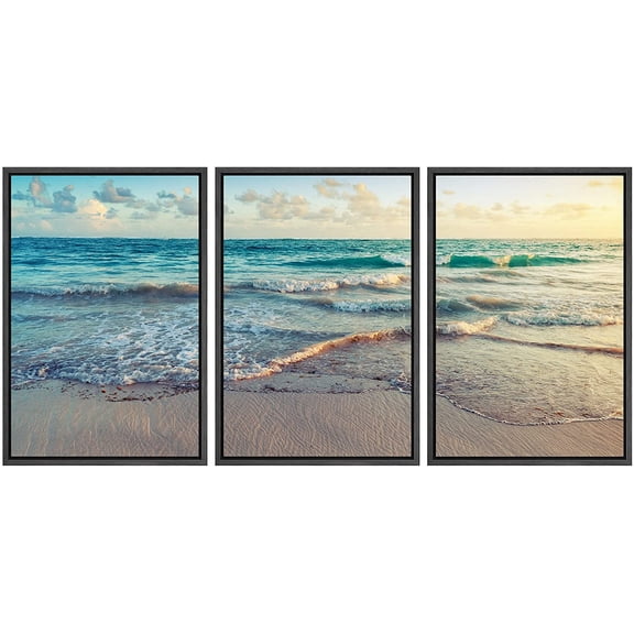 wall26 - Sunrise on Atlantic Ocean - Framed Canvas Art Wall Art - 16"x24"x3 Black
