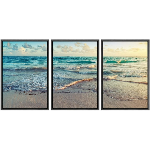 wall26 - Sunrise on Atlantic Ocean - Framed Canvas Art Wall Art - 24"x36"x3 Black
