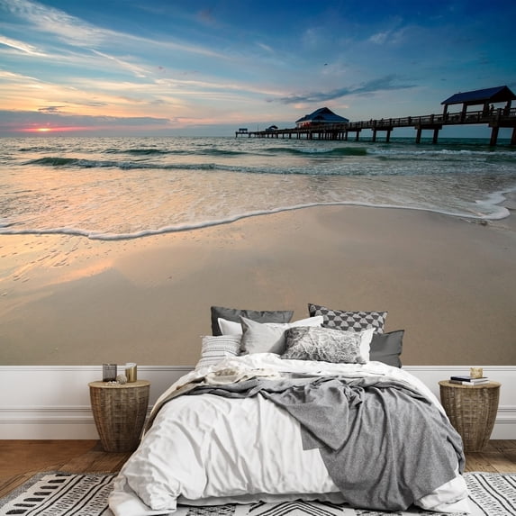 wall26 - Sunset Near Pier 60 on a Clearwater Beach, Florida, USA - Removable Wall Mural | Self-Adhesive Large Wallpaper - 66x96 inches