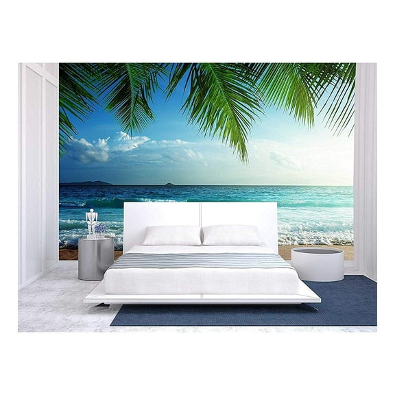 wall26 - Sunset on Seychelles Beach - Removable Wall Mural | Self-Adhesive Large Wallpaper - 100x144 inches