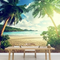 wall26 - Sunset on The Beach Takamaka, Mahe Island, Seychelles - Removable Wall Mural | Self-Adhesive Large Wallpaper - 100x144 inches