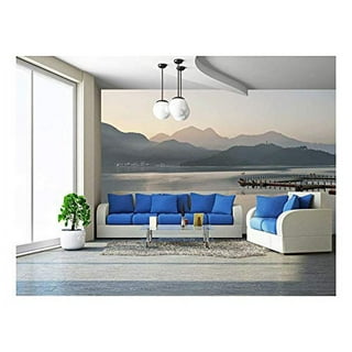 Wall26 - Full Moon Rising Over The Ocean Empty at Night with Copy Space - Removable Wall Mural | Self-Adhesive Large Wallpaper - 66x96 Inches
