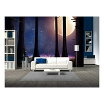 wall26 - Tall Trees of a Forest Illuminated with a Big Full Moon - Removable Wall Mural | Self-Adhesive Large Wallpaper - 100x144 inches