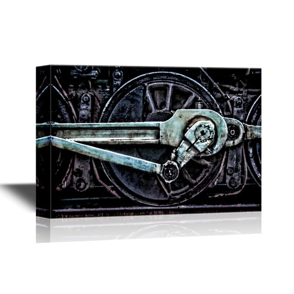 wall26 - Tank Engine Canvas Wall Art - Vintage Train Wheels - Gallery Wrap Modern Home Art | Ready to Hang - 24x36 inches