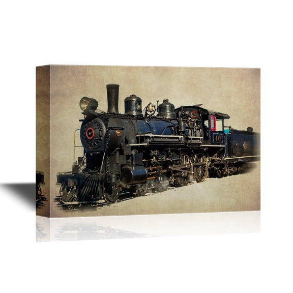 wall26 - Tank Engine Canvas Wall Art - Vintage Train on Abstract Background - Gallery Wrap Modern Home Art | Ready to Hang - 32x48 inches
