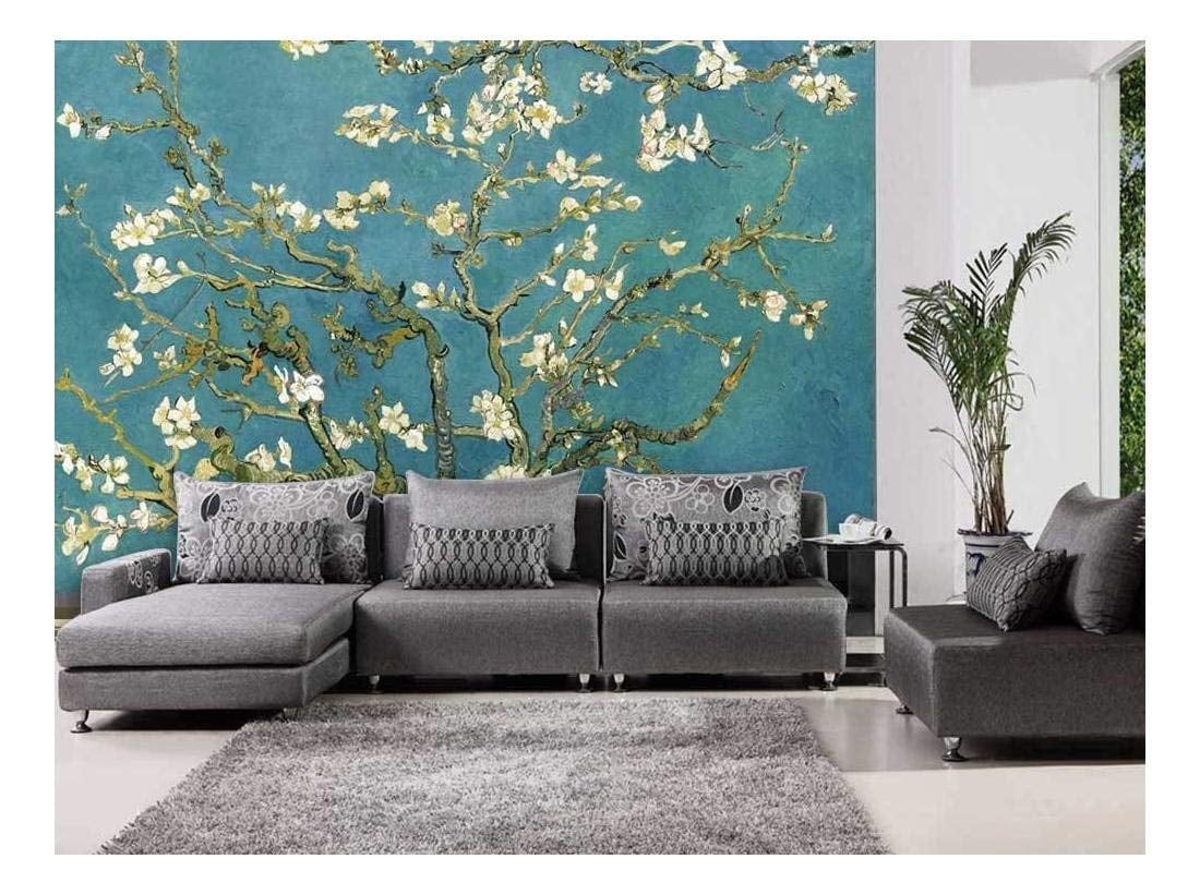 Teal Almond Blossom Vincent Van Gogh Floral Wall Mural