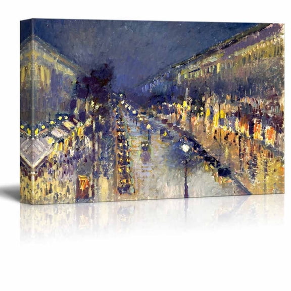 wall26 The Boulevard Montmartre at Night by Camille Pissarro - Canvas Print Wall Art Famous Oil Painting Reproduction - 24" x 36"