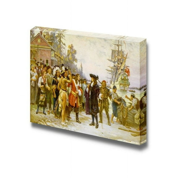 wall26 - The Landing of William Penn by Jean Leon Gerome Ferris - Canvas Print Wall Art Famous Painting Reproduction - 12" x 18"