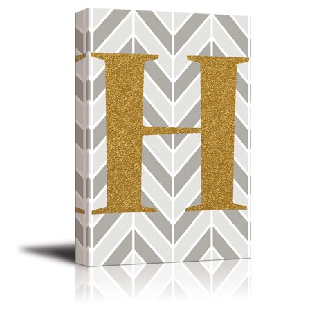 wall26 - The Letter H in Gold Leaf Effect on Geometric Background - Modern Hip Young Art Art - Canvas Art Home Art - 12x18 inches