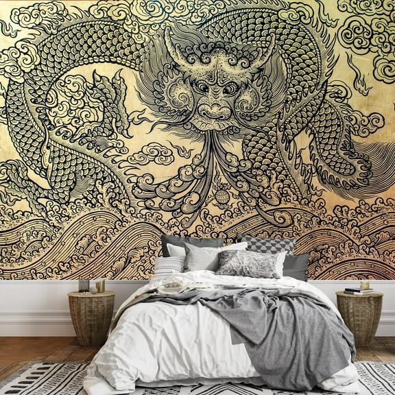 wall26 - The Old Pattern of Dragon - Removable Wall Mural | Self-Adhesive Large Wallpaper - 100x144 inches
