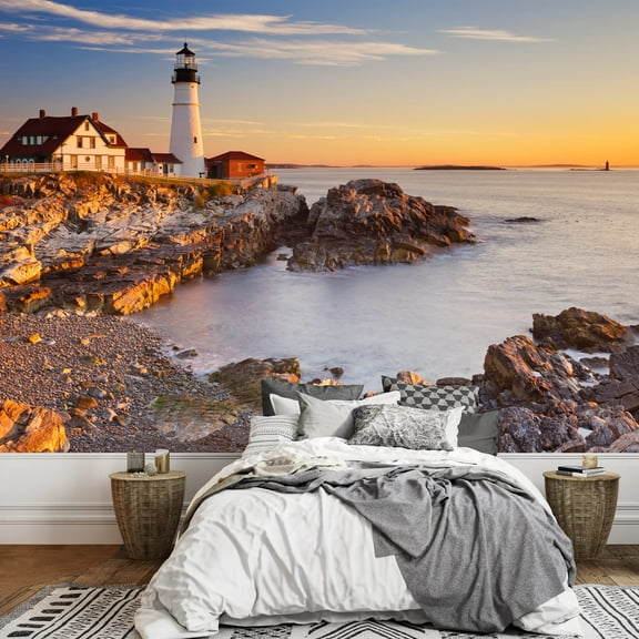 wall26 - The Portland Head Lighthouse in Cape Elizabeth, Maine, USA. Photographed at Sunrise - Removable Wall Mural | Self-Adhesive Large Wallpaper - 100x144 inches