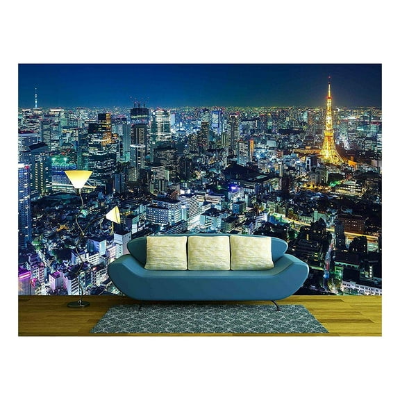 wall26 - Tokyo Skyline at Night - Removable Wall Mural | Self-Adhesive Large Wallpaper - 66x96 inches