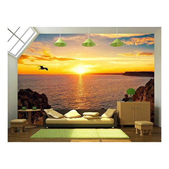 wall26 - Tranquil Sunset Scenery at The Ocean with The Sunlight Reflected on The Water - Removable Wall Mural | Self-Adhesive Large Wallpaper - 100x144 inches