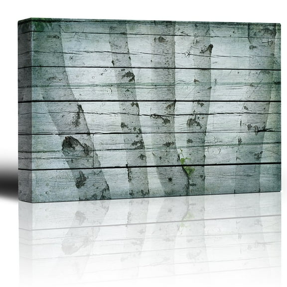 wall26 - Tree Trunks Placed on Old Blue Wood - Canvas Art Home Art - 12x18 inches