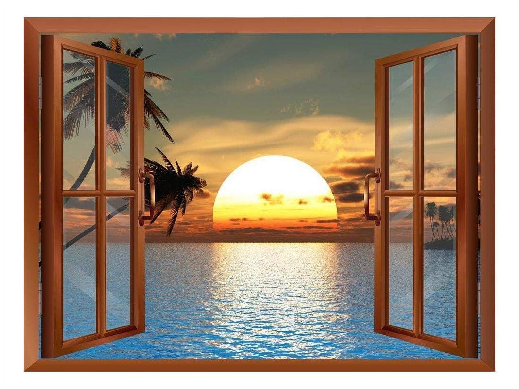 wall26 Tropical Beach Landscape with Palm Trees at Sunset View