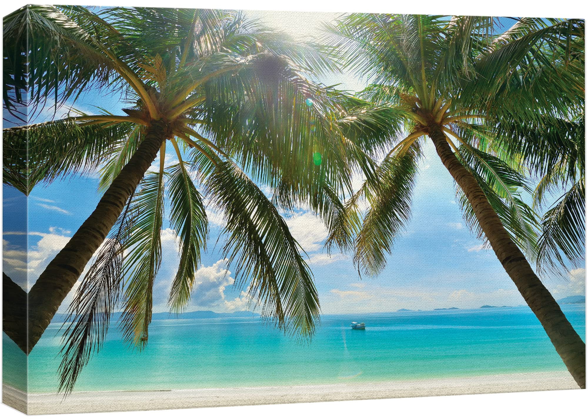 Tropical Beach Palm Trees Overlook Ocean Canvas Art, 16" x 24", Blue