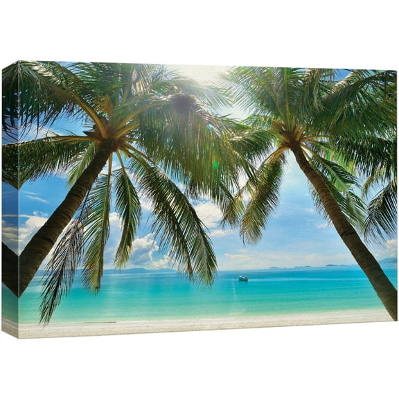wall26 - Tropical Beach Palm Trees Overlook Ocean - Canvas Art Home Art - 16x24 inches