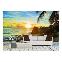 wall26 - Tropical Beach at Sunset - Nature Background - Removable Wall Mural | Self-Adhesive Large Wallpaper - 66x96 inches