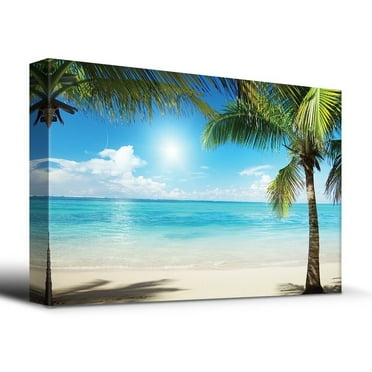 wall26 - Tropical Blue Waters Framed by Palms - Canvas Art Home Art - 16x24 inches
