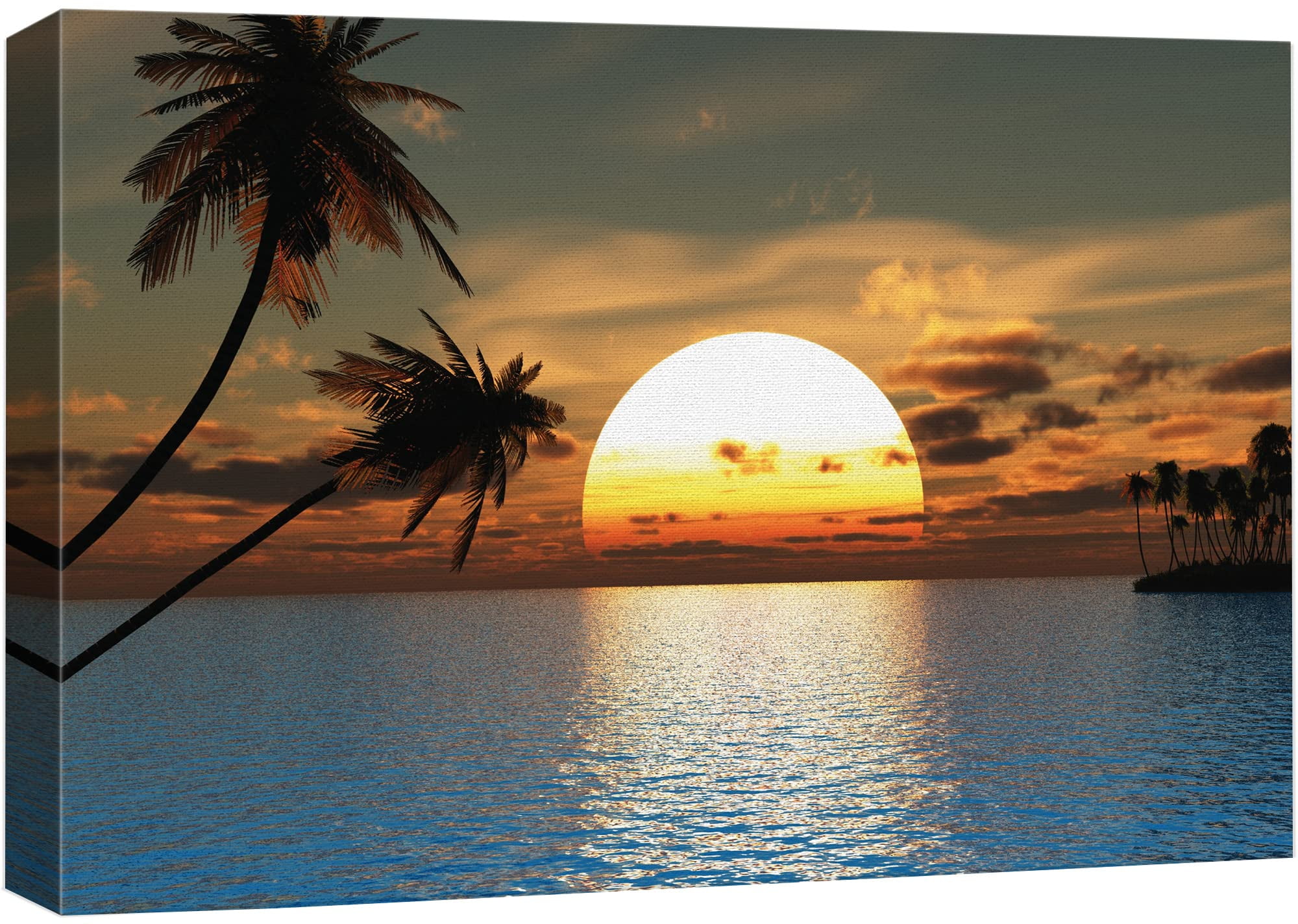Tropical Sunset Blue Water Canvas Art 24x36 Inches