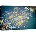 thumbnail image 1 of wall26 - Trumpet Surrounded by a Splatter of Music Notes Over a Teal Background - Canvas Art Home Art - 16x24 inches, 1 of 5