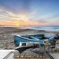 thumbnail image 1 of wall26 - Turquoise Blue Fishing Boat at Sunrise on Bournemouth Beach with Pier in Far Distance - Removable Wall Mural | Self-Adhesive Large Wallpaper - 100x144 inches, 1 of 6