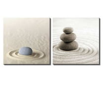 wall26 Two Piece Canvas - Rocks on Soft Sand with Raked Patterns on 2 Panels - Canvas Art Home Art - 16x16 inches