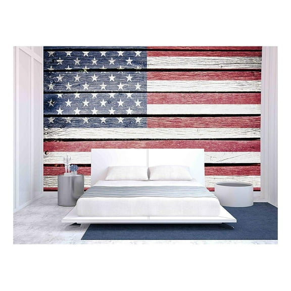 wall26 - USA, American Flag Painted on Old Wood Plank Background - Removable Wall Mural | Self-Adhesive Large Wallpaper - 66x96 inches