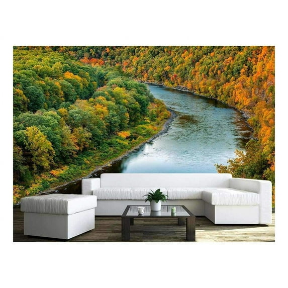 wall26 - Upper Delaware River Bends Through a Colorful Autumn Forest, Near Port Jervis, New York - Removable Wall Mural | Self-Adhesive Large Wallpaper - 100x144 inches