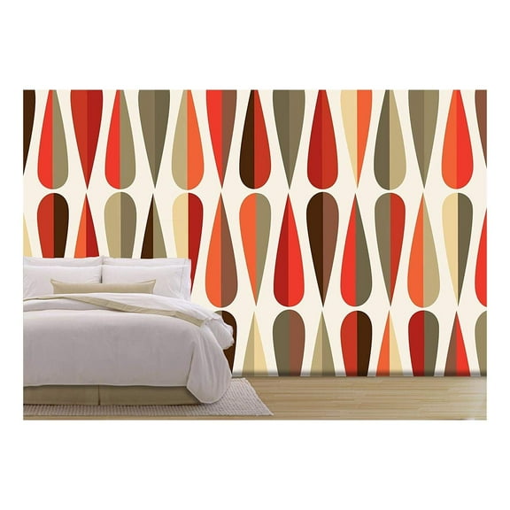 wall26 - Vector - Mid-Century Modern Style Retro Seamless Pattern with Drop Shapes in Various Color Tones - Removable Wall Mural | Self-Adhesive Large Wallpaper - 66x96 inches