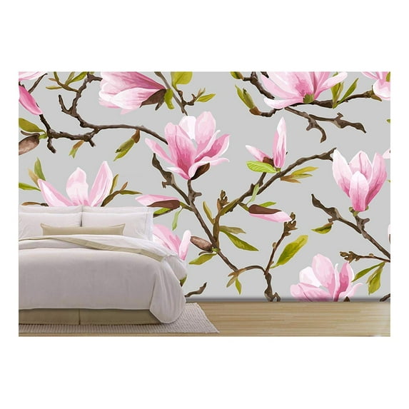 wall26 - Vector - Seamless Floral Pattern. Magnolia Flowers and Leaves Background. Exotic Flower. Vector - Removable Wall Mural | Self-Adhesive Large Wallpaper - 66x96 inches